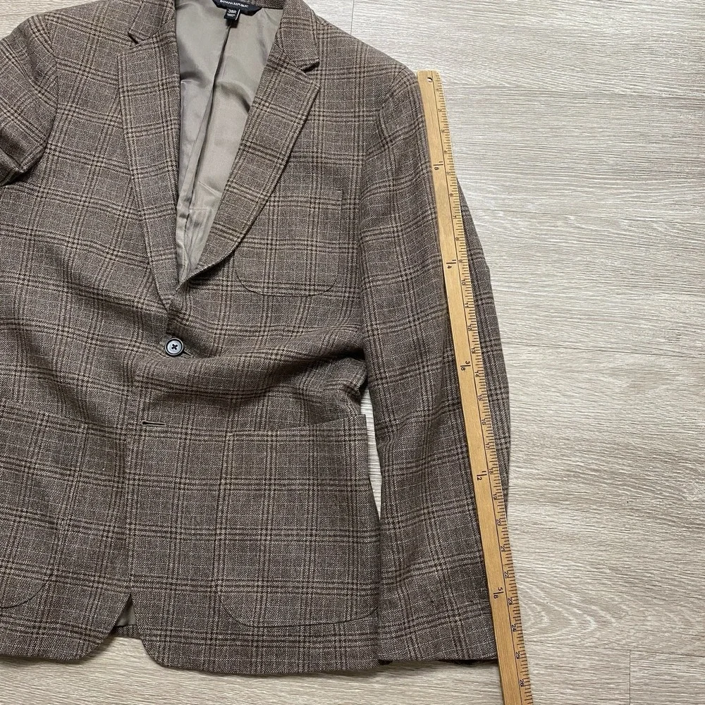 Banana Republic Glen Plaid Blazer Men's 38R Slim Fit Brown Cotton T.B.M. Fabric